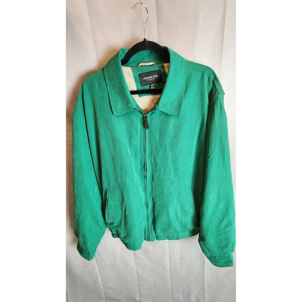 London Fog Mens XXL Green Retro Grandpacore Lightweight Bomber Zip Jacket